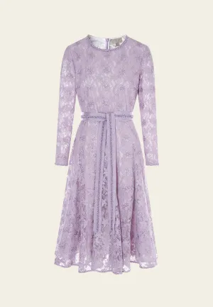 Hero Tale Breathable knit Lilac Tie-belted Lace Dress