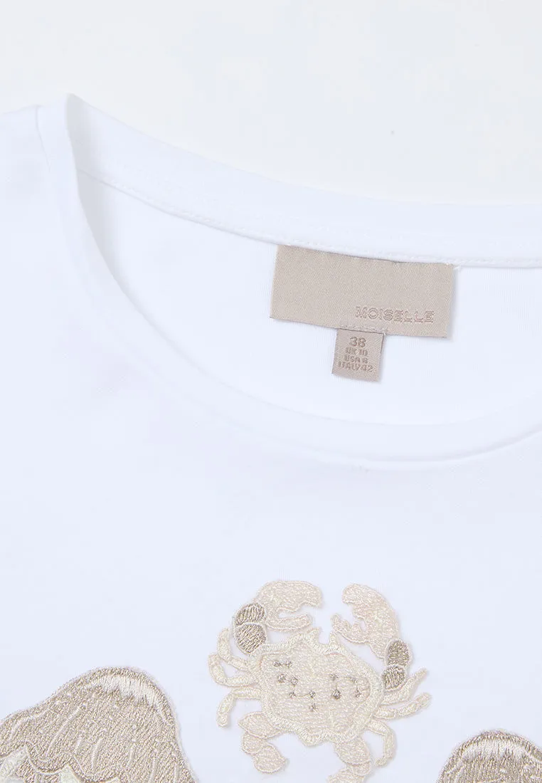 Symmetric Ocean-themed Embroidery T-shirt Trend Glow ReflectiveTrims