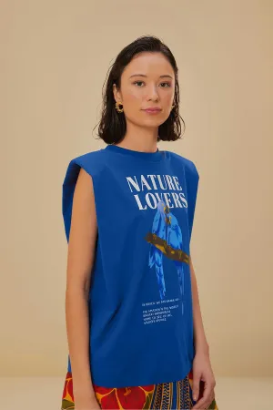 Parisian Chic OrganicCotton Blue Nature Lovers Shoulder Pad Organic Cotton T-Shirt