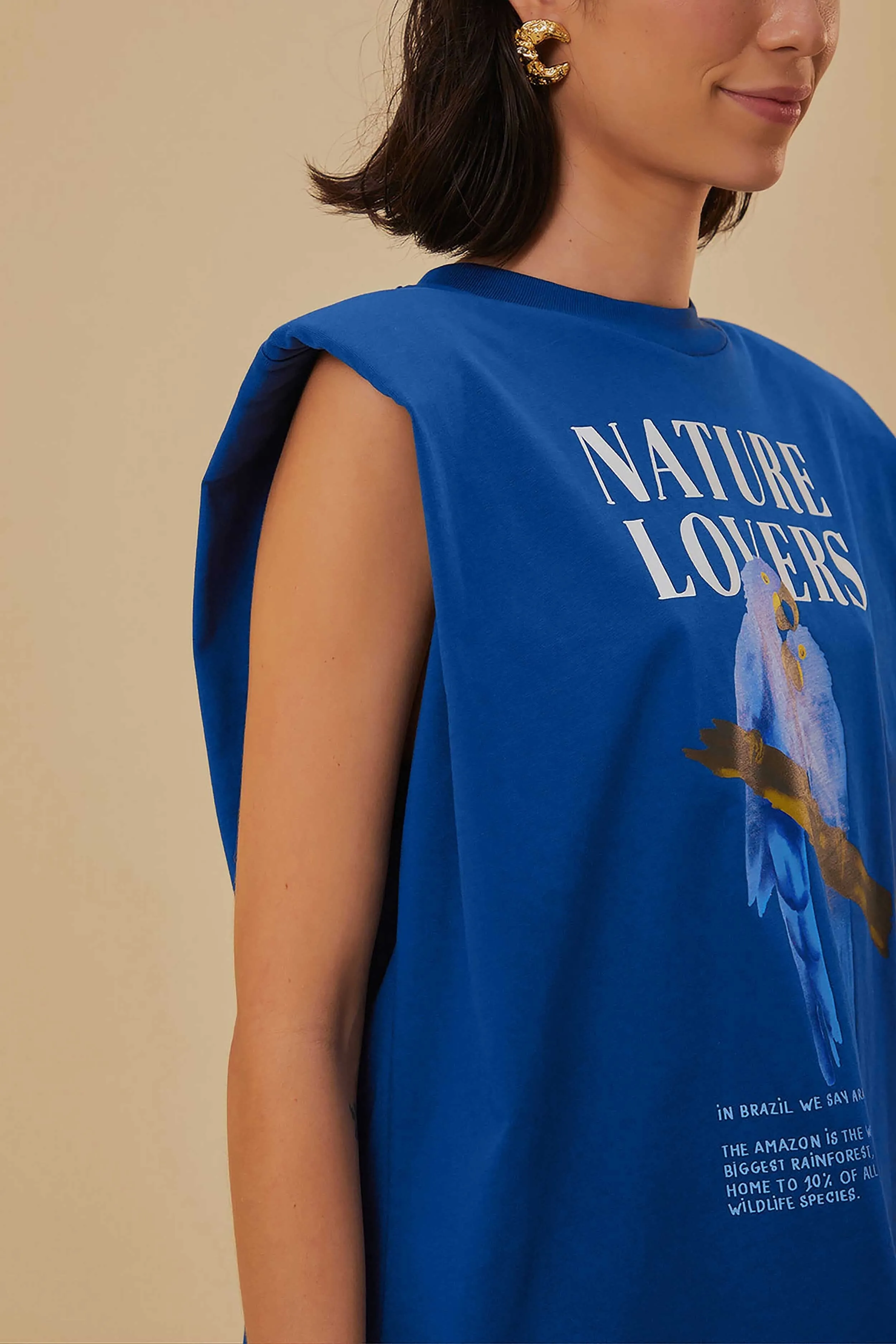 Blue Nature Lovers Shoulder Pad Organic Cotton T-Shirt Adjustable Fit Breathable Lamination
