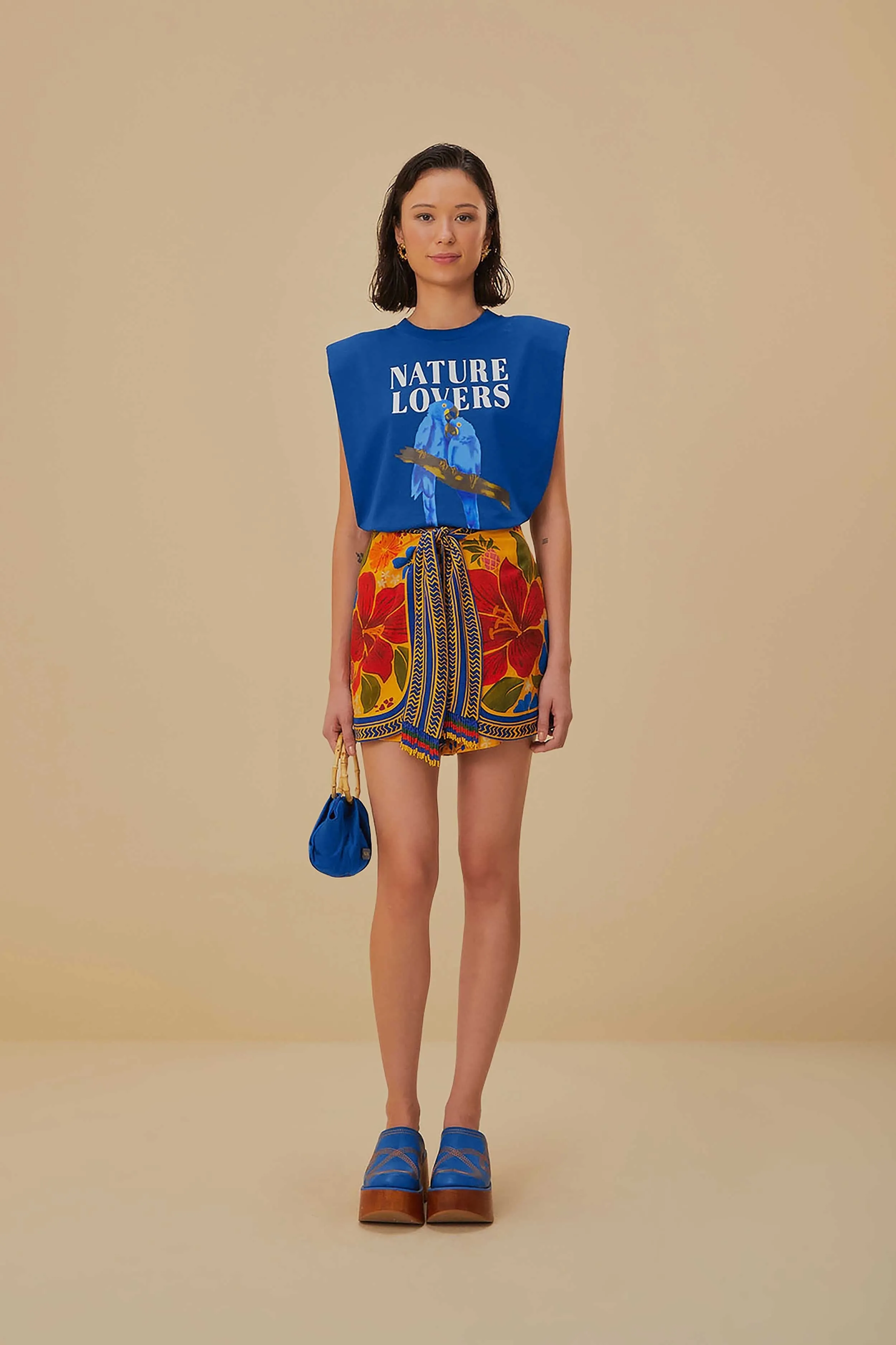 Blue Nature Lovers Shoulder Pad Organic Cotton T-Shirt Crystal Soul Red Flash