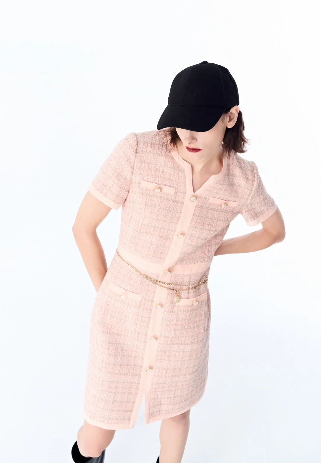 Pink Signature Short-sleeved Tweed Dress slow life LightweightDesign