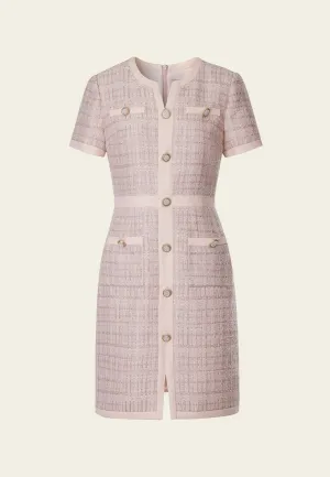 Pink Signature Short-sleeved Tweed Dress Still Glow