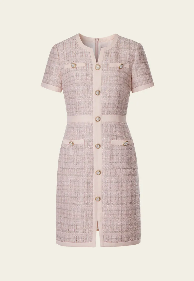 Pink Signature Short-sleeved Tweed Dress Still Glow