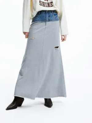 Paneled Ripped Detail Skirt Tassel accents