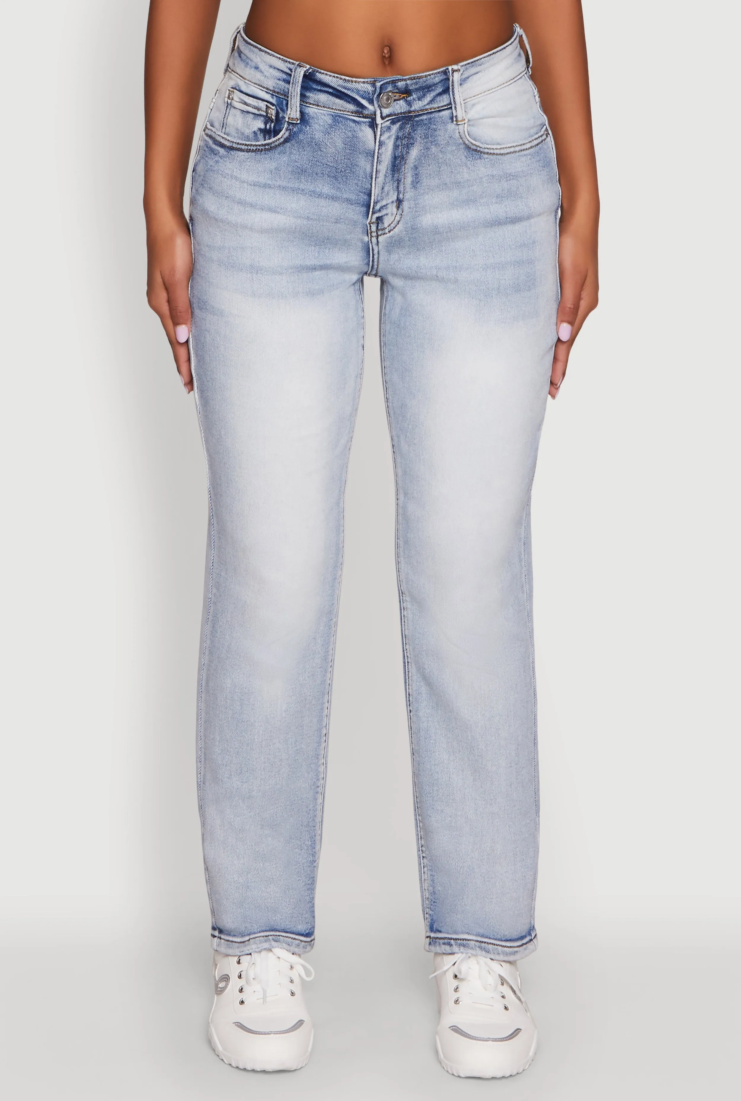 Textured Versatile Shopping Day Cool And Simple WAX High Waisted Straight Leg Stretch Jeans