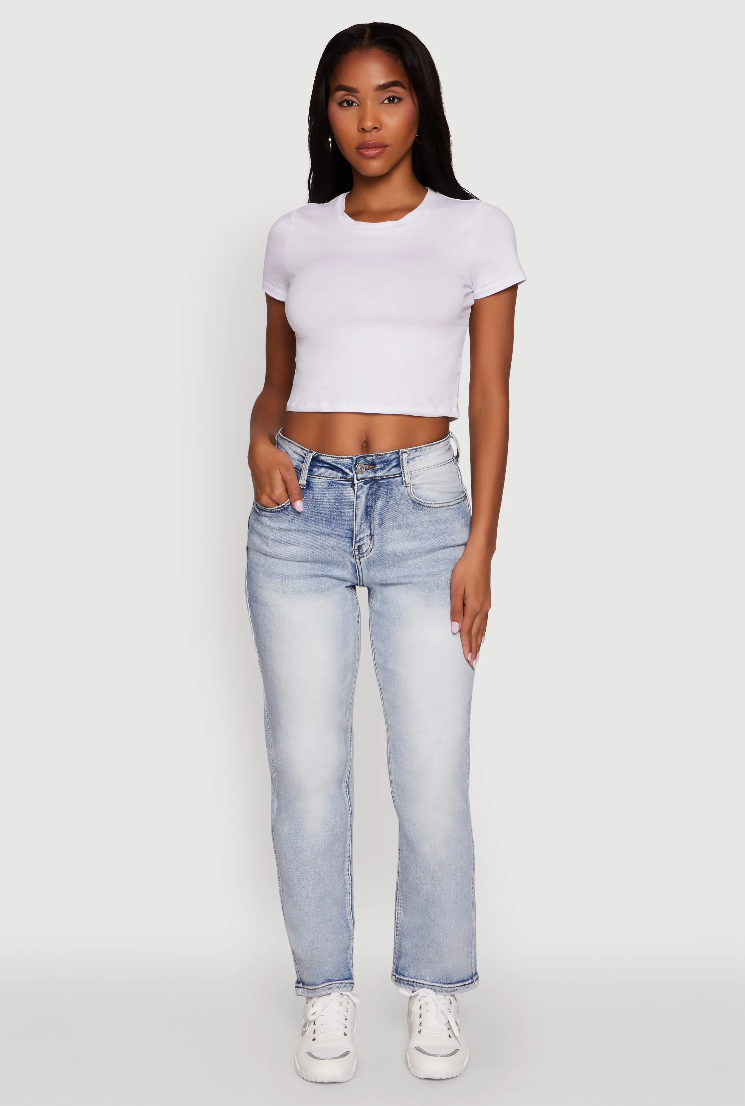 Travel Outfit Casual Stretch WAX High Waisted Straight Leg Stretch Jeans