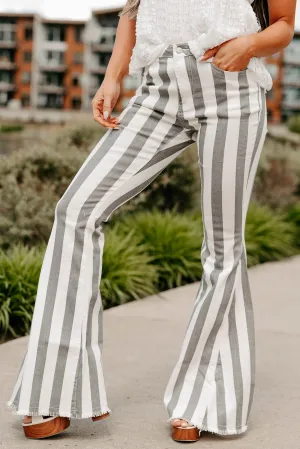 Certified Flirt Striped Flare Jeans (White/Charcoal) Versatile Layering