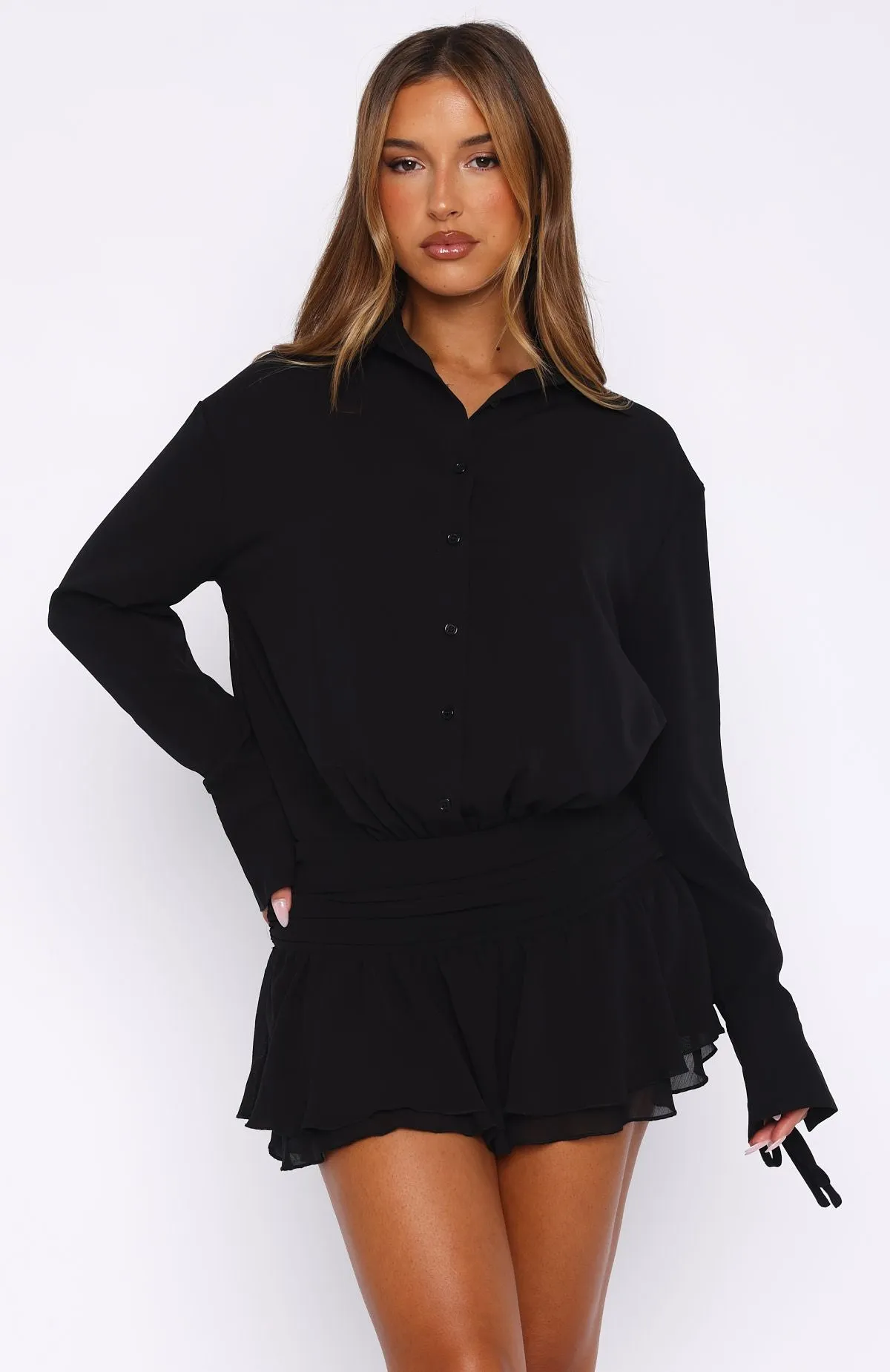 Urban Pulse Can't Get Me Long Sleeve Mini Dress Black
