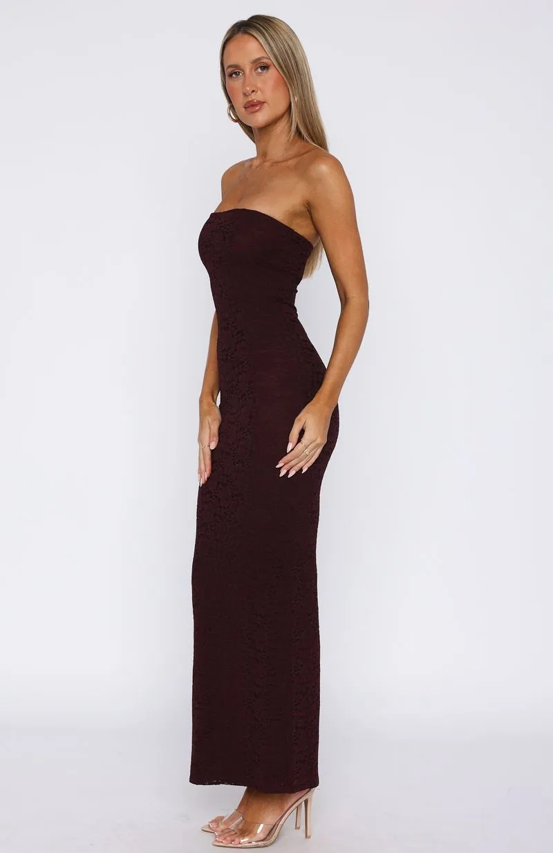 Holiday Glow Mad Love Strapless Maxi Dress Burgundy