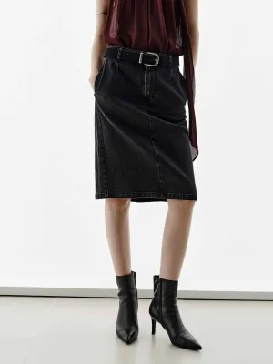 Contemporary Brand Innovative Fabric Black Denim Midi Skirt