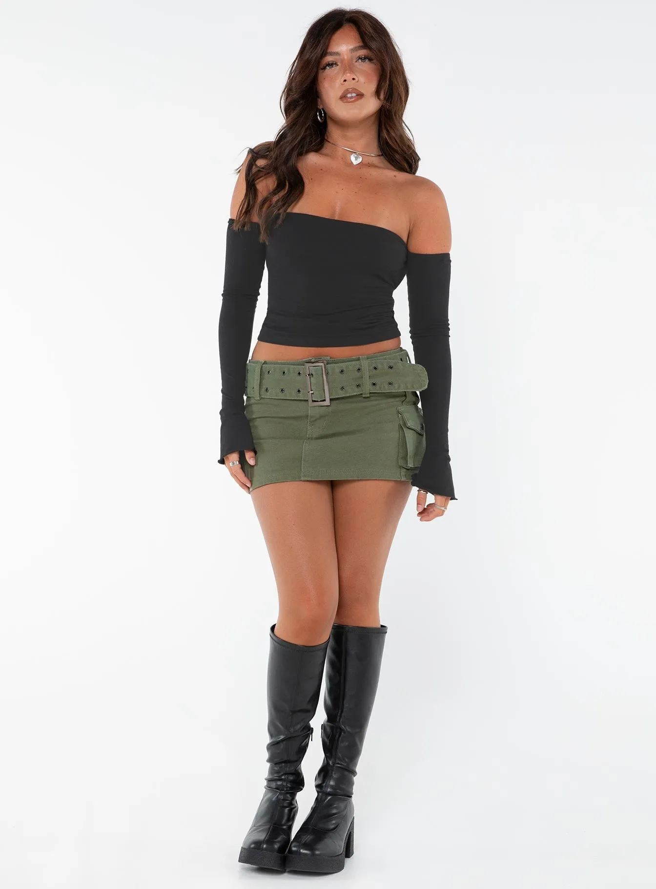 Iconic Cargo Mini Skirt Khaki Petite Print Mix Foldable Design