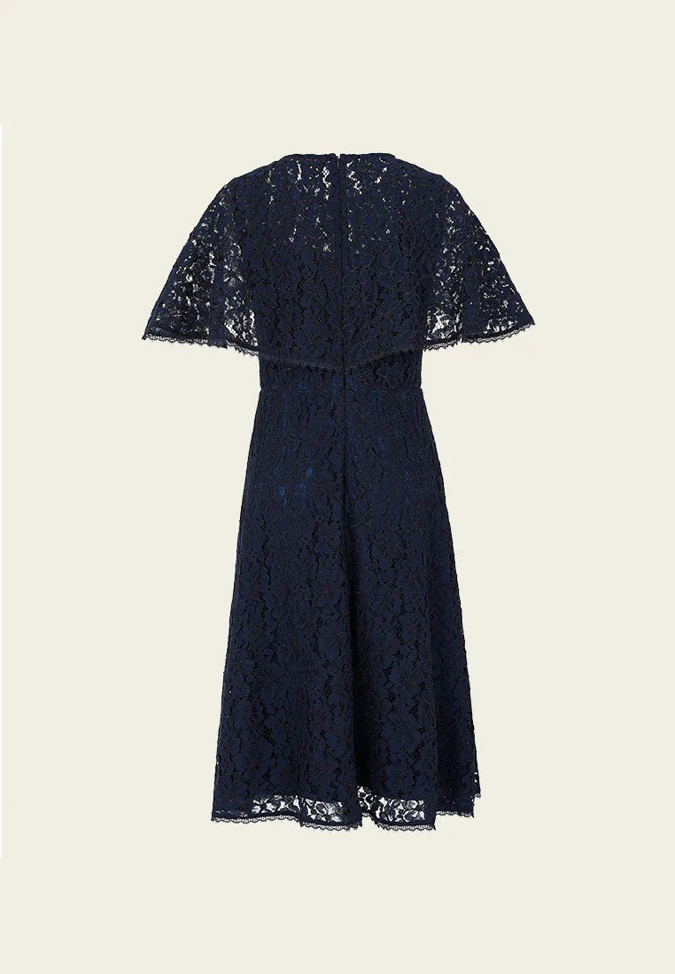 Butterfly-embroidered blue lace dress Road Soul