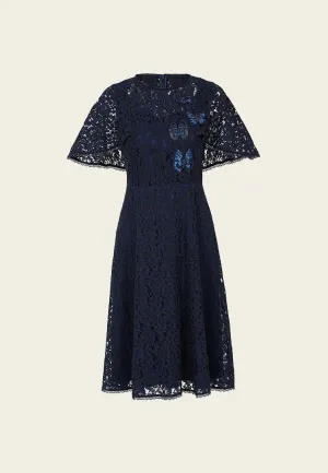 Mind Ease AntiPillingCloth Butterfly-embroidered blue lace dress