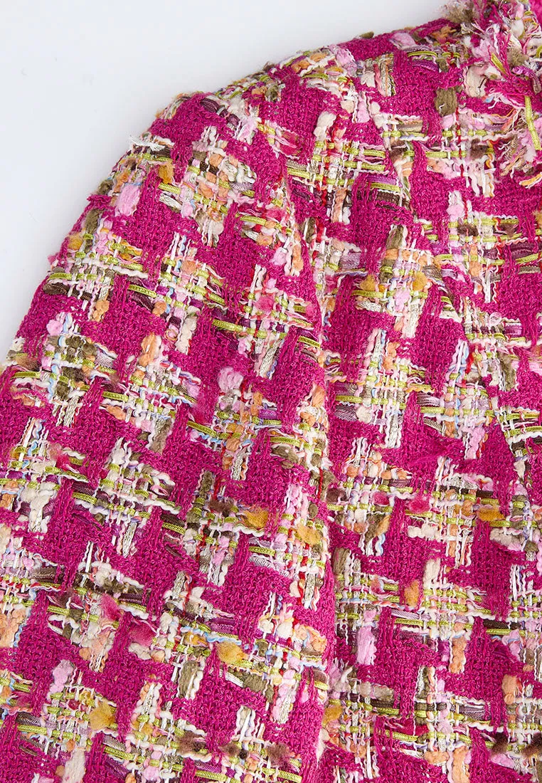 FlexibleFit Fuchsia Houndstooth Frayed-trim Embellished Dress