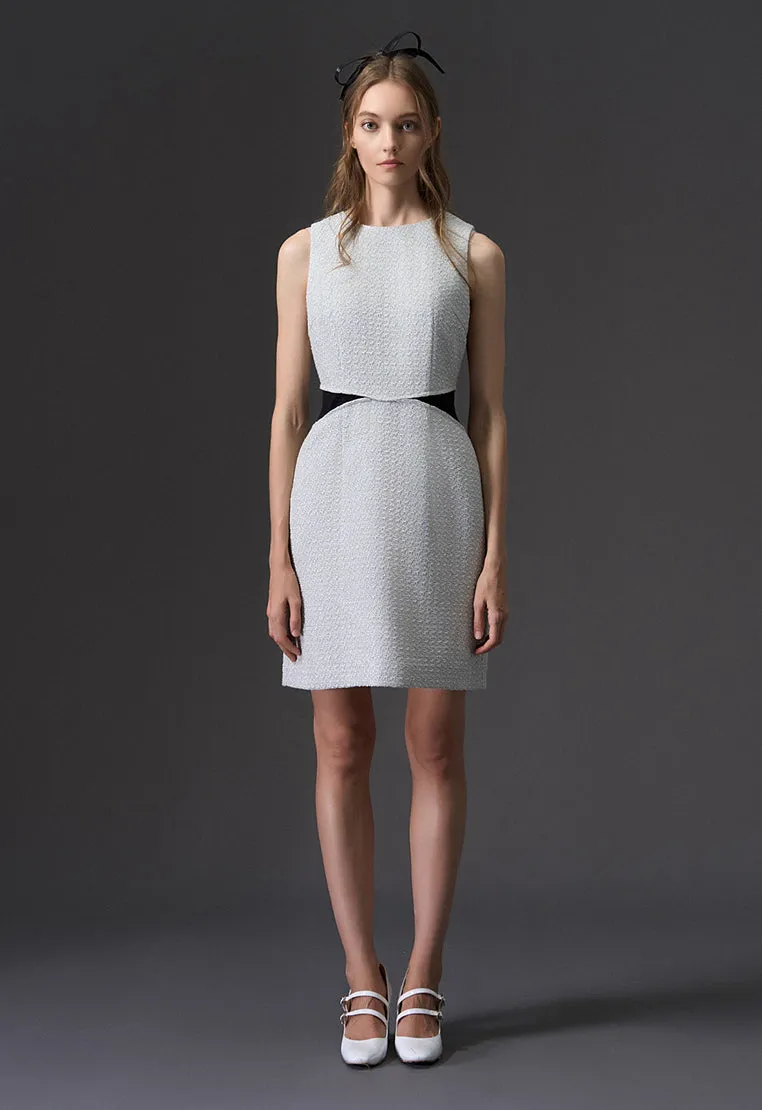 Planet Glow Fake Two Piece Black Detailing Sleeveless Silver Tweed Dress