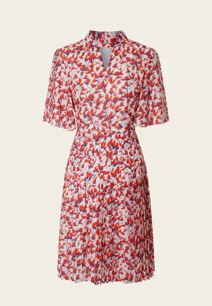 LayeredConstruction ReflectiveDetails Stand Collar Cut-out Floral Pattern Mid-sleeve Dress