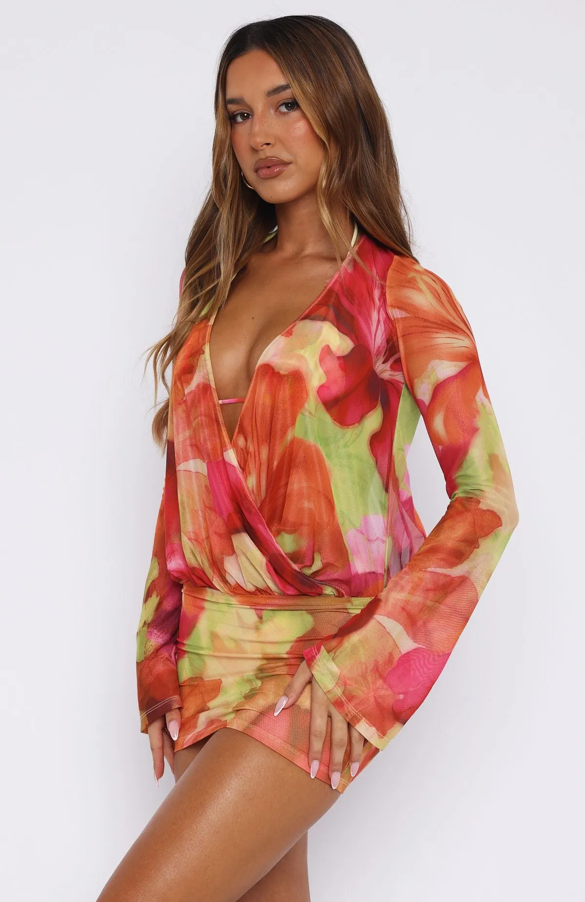 Romance Fit Love Energy New Rules Long Sleeve Mini Dress Tropical Bloom