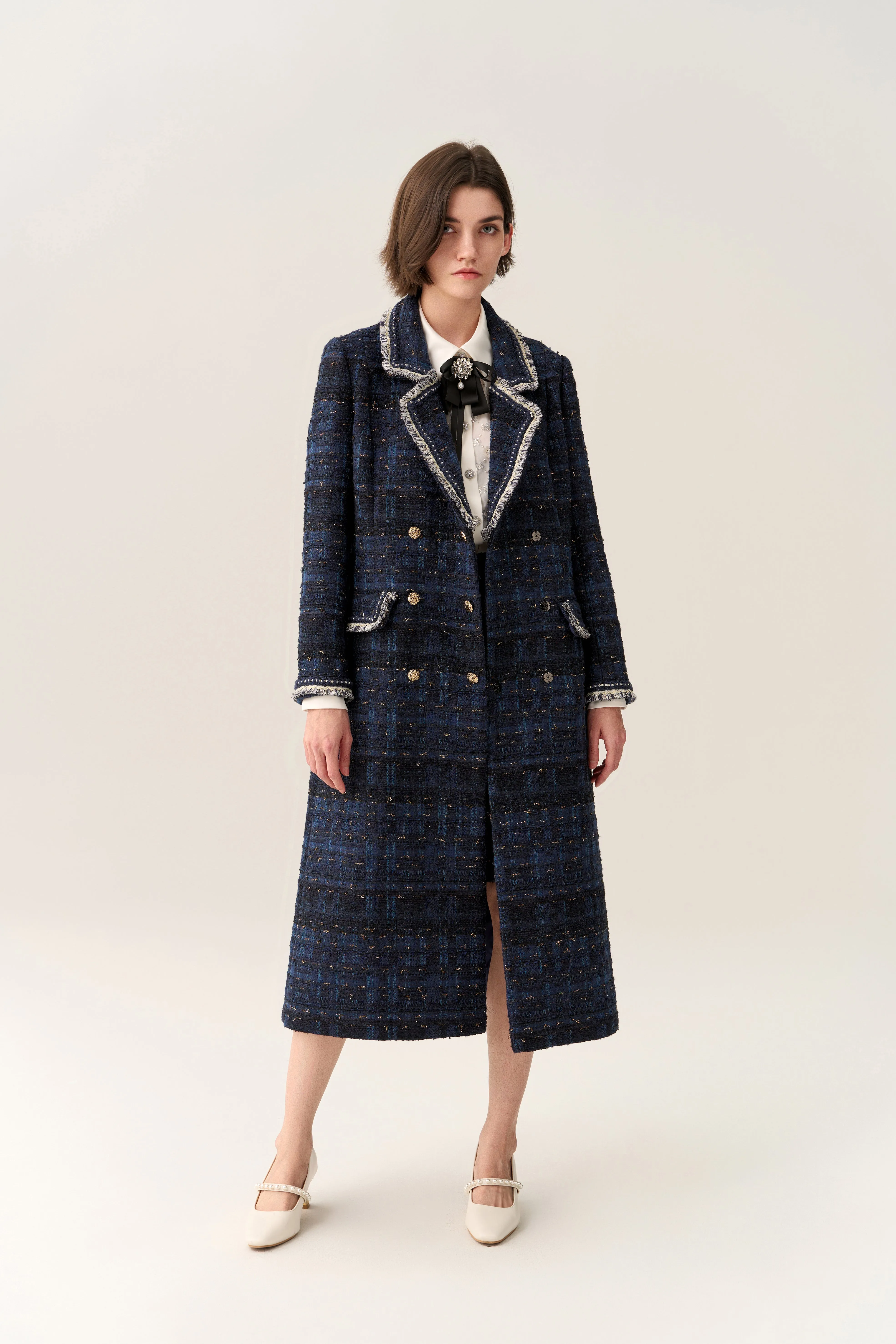 Notched-lapel Double-breasted Maxi Coat Cyber Core