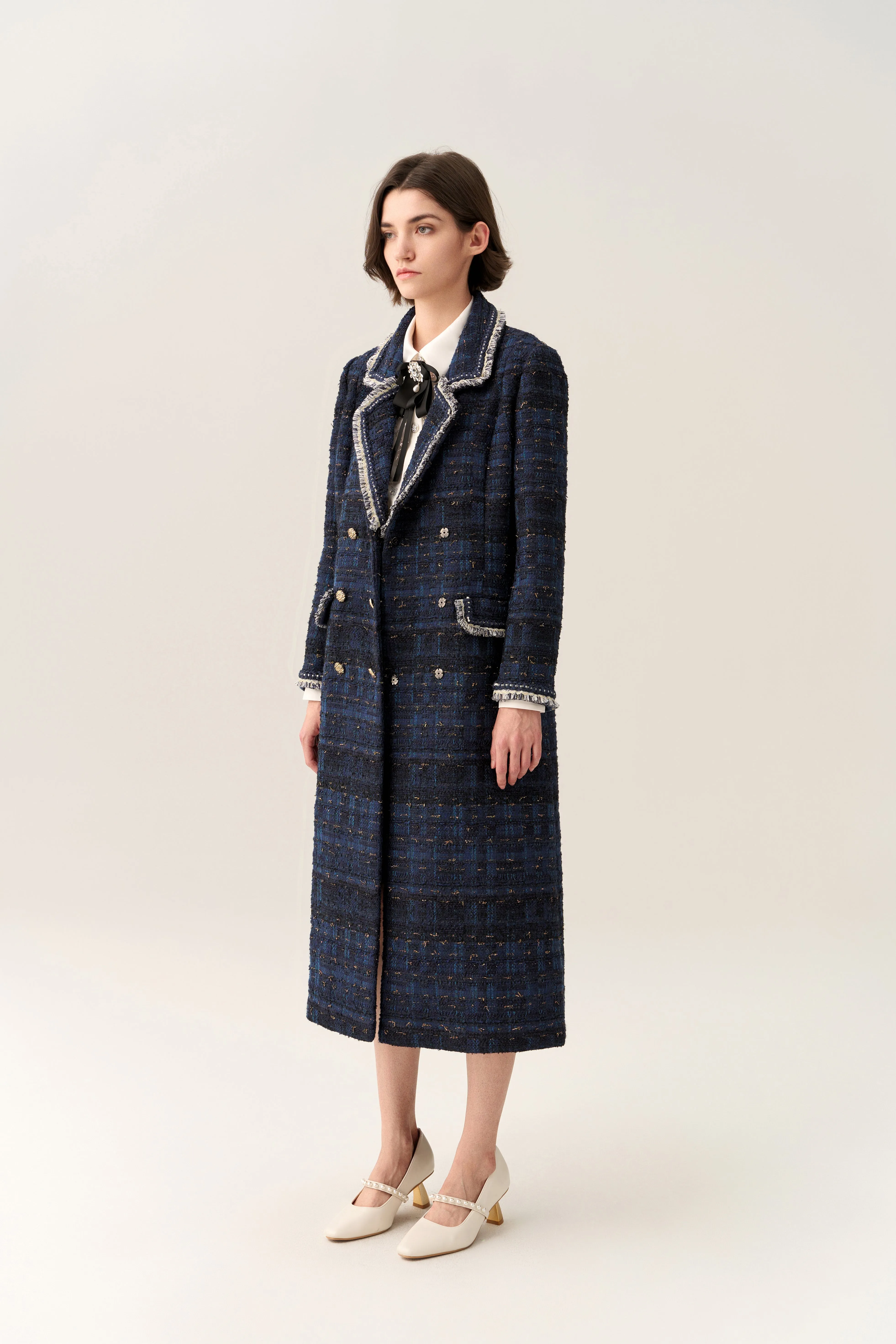 Notched-lapel Double-breasted Maxi Coat Regal Glow