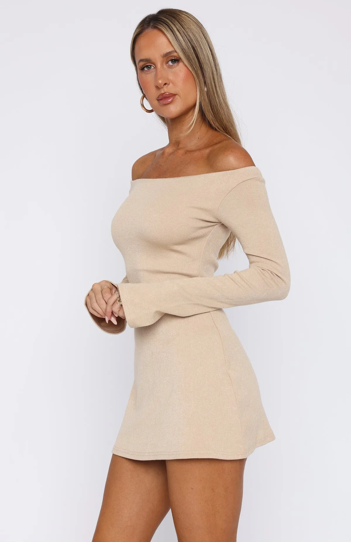 Organza Fit I'm Not Yours Long Sleeve Mini Dress Beige