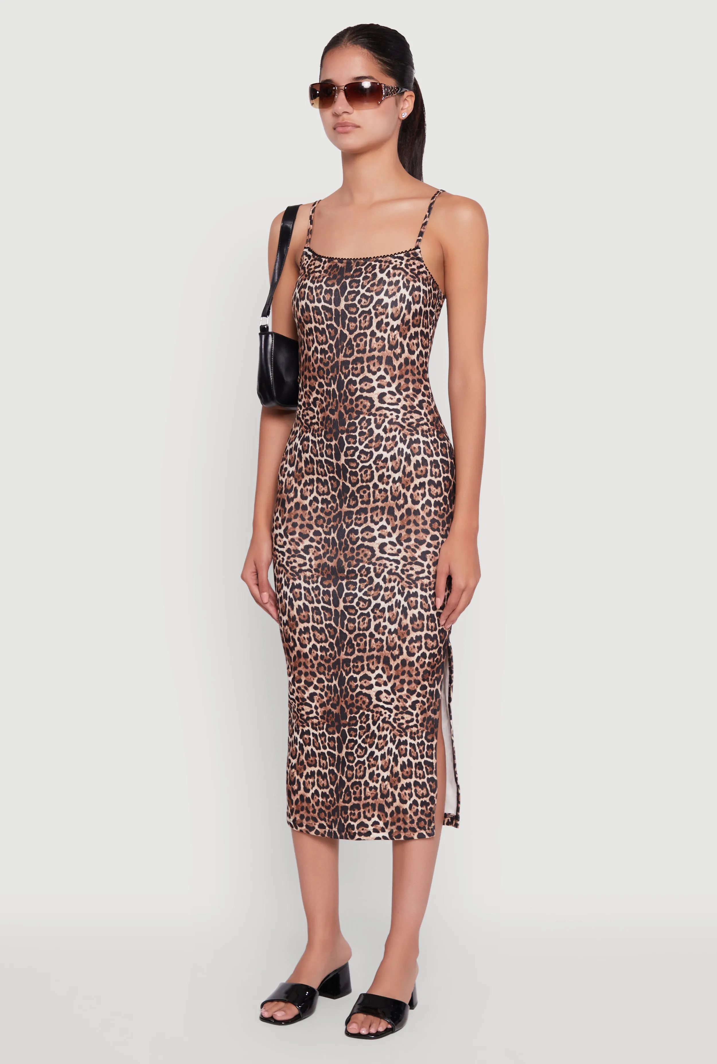 Trendy Square Neck Leopard Print Cami Dress Versatile midi for travel Pearl Soft