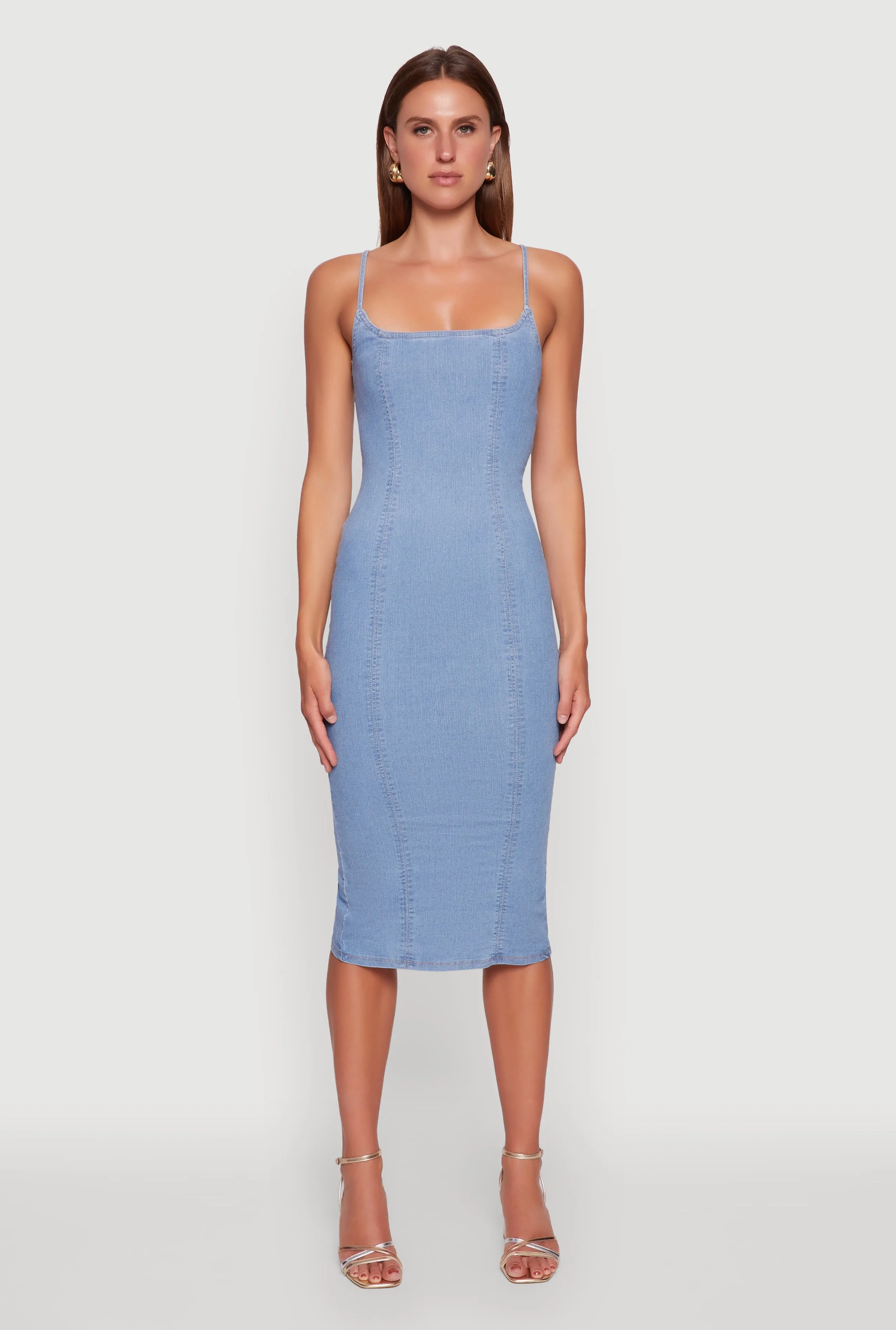 Stylish dress for garden party Denim Pintuck Slit Back Bodycon Dress