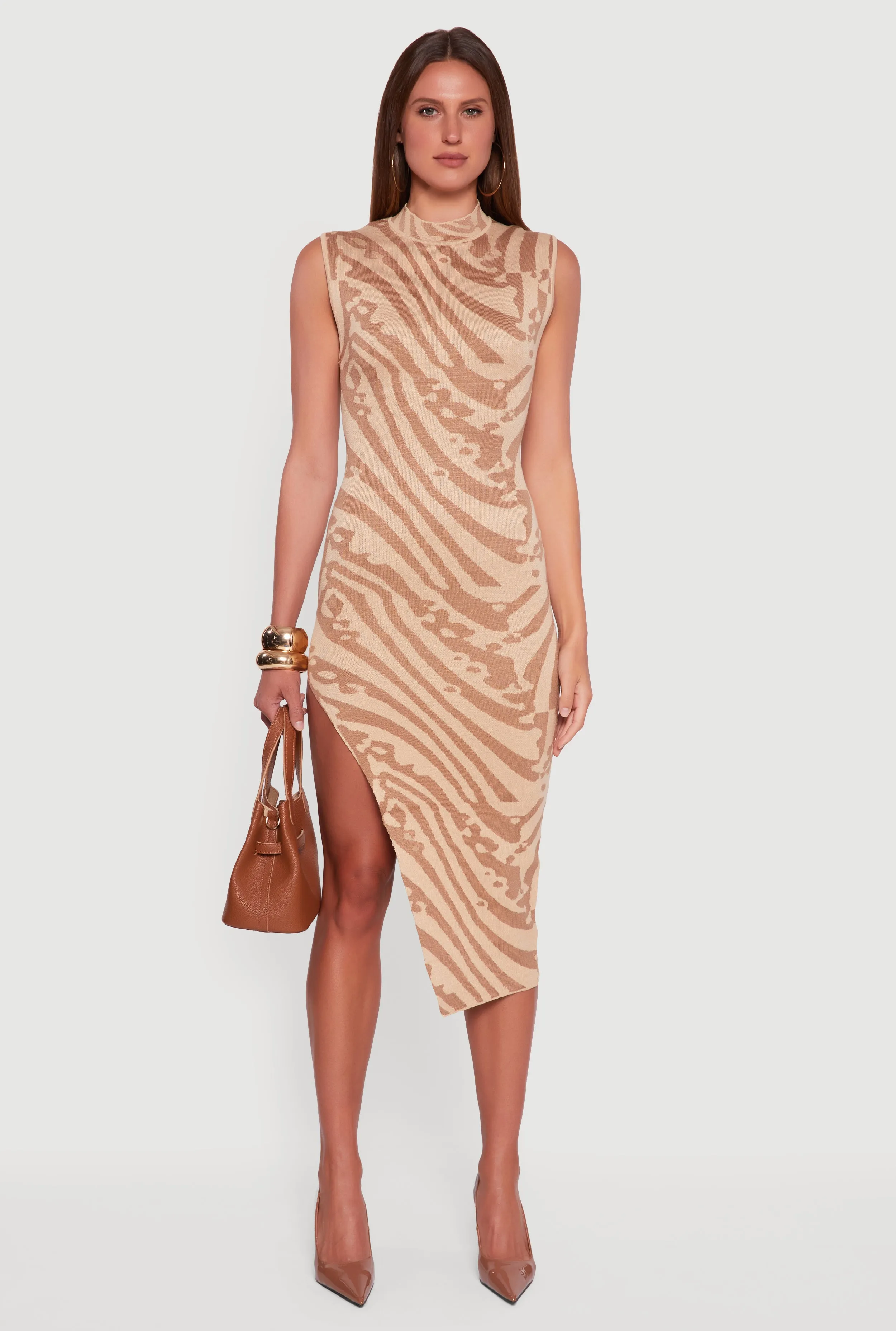 Printed Side Slit Sleeveless Sweater Dress Layer Light Smart and Stylish