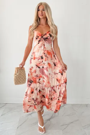 Fashion-forward piece for evening Fresh Air Slay Softly Sleeveless Floral Midi Dress (Peach/Multi)