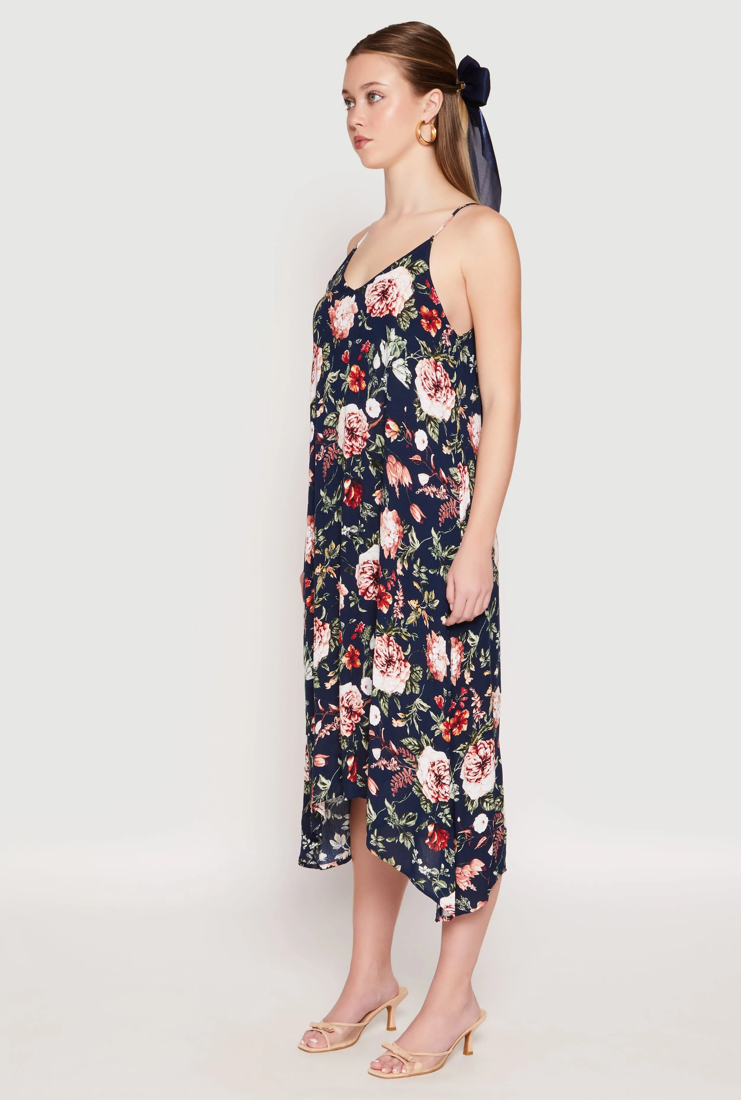 Floral Sharkbite Hem V Neck Dress Rose Garden Vintage Lover