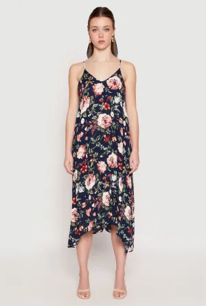 Floral Sharkbite Hem V Neck Dress Contemporary Fashion