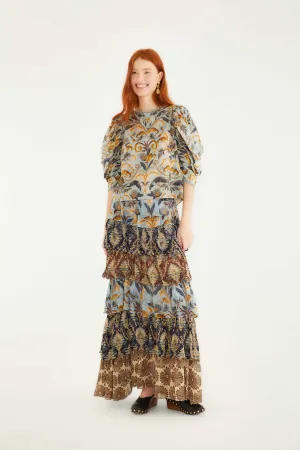 Mixed Scarves Ruffled Maxi Skirt Modern Details
