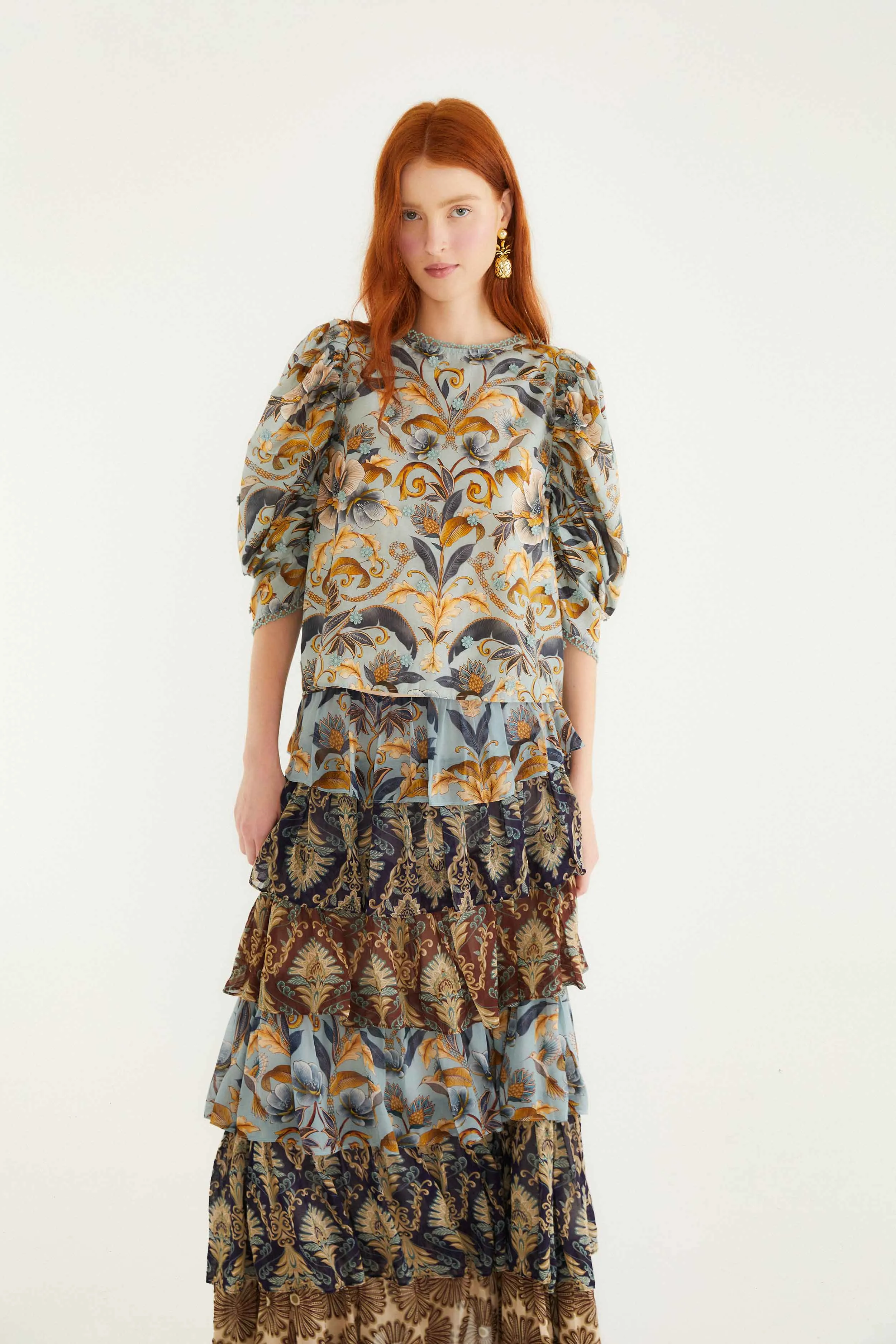 Photography Session Delicate Texture Mixed Scarves Ruffled Maxi Skirt