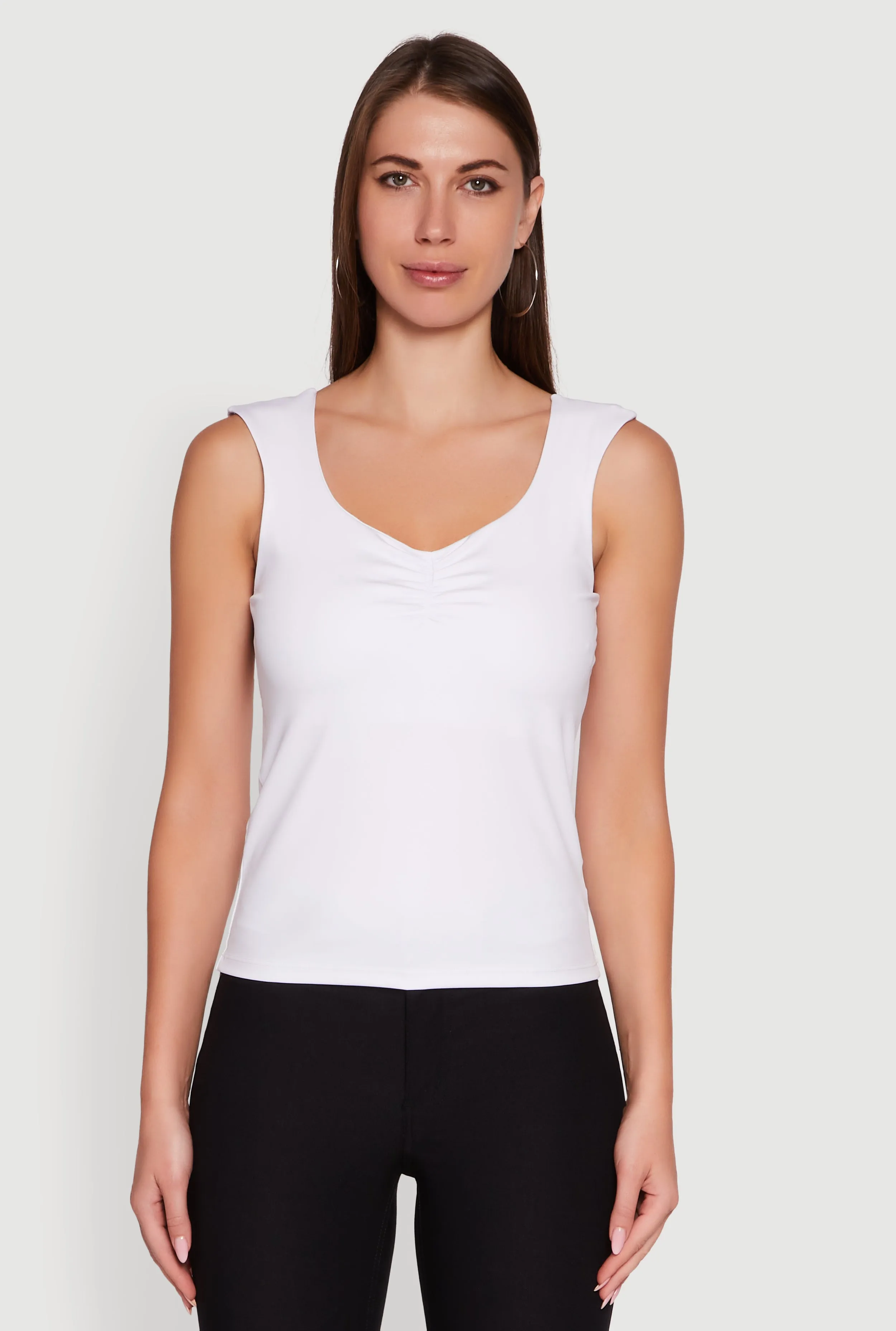 Ruched V Neck Tank Top with Shelf Bra Athletic Performance Fit