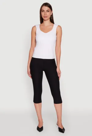 Ruched V Neck Tank Top with Shelf Bra High Stretch