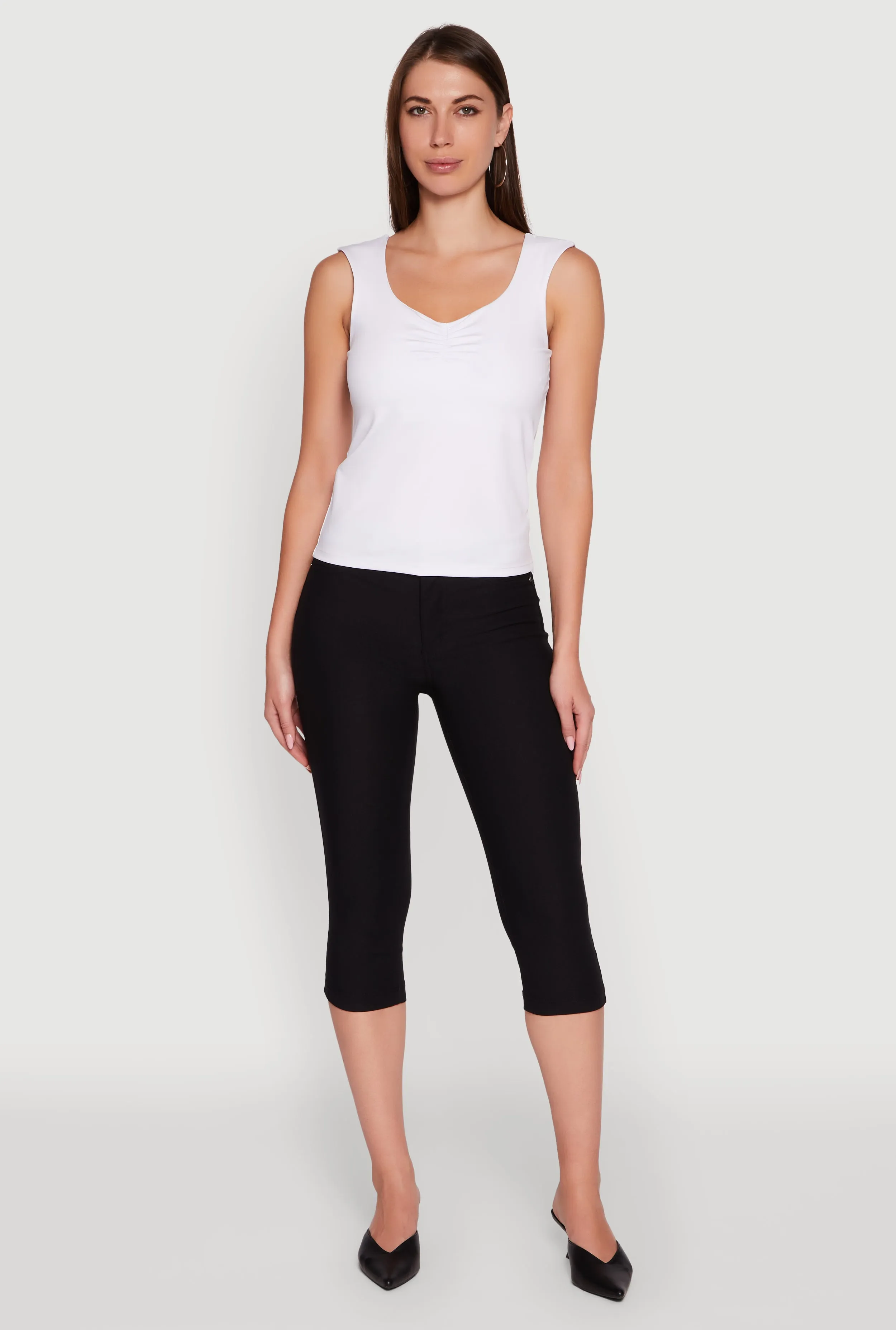 Ruched V Neck Tank Top with Shelf Bra High Stretch