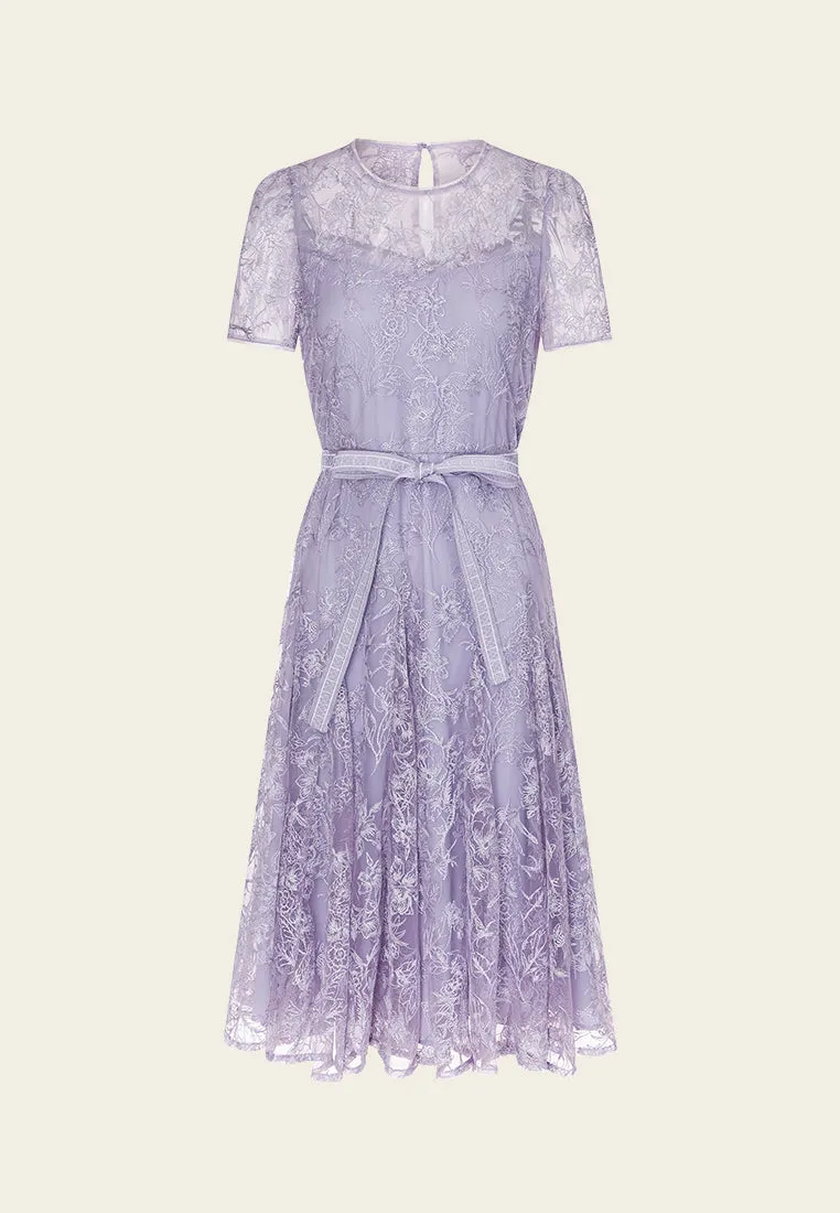 Charm Core Concert Vibe Tie-waist Floral-Embroidery Dress