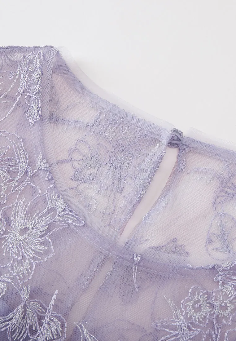 Tie-waist Floral-Embroidery Dress QuickDry Technology WaterRepellent Coating