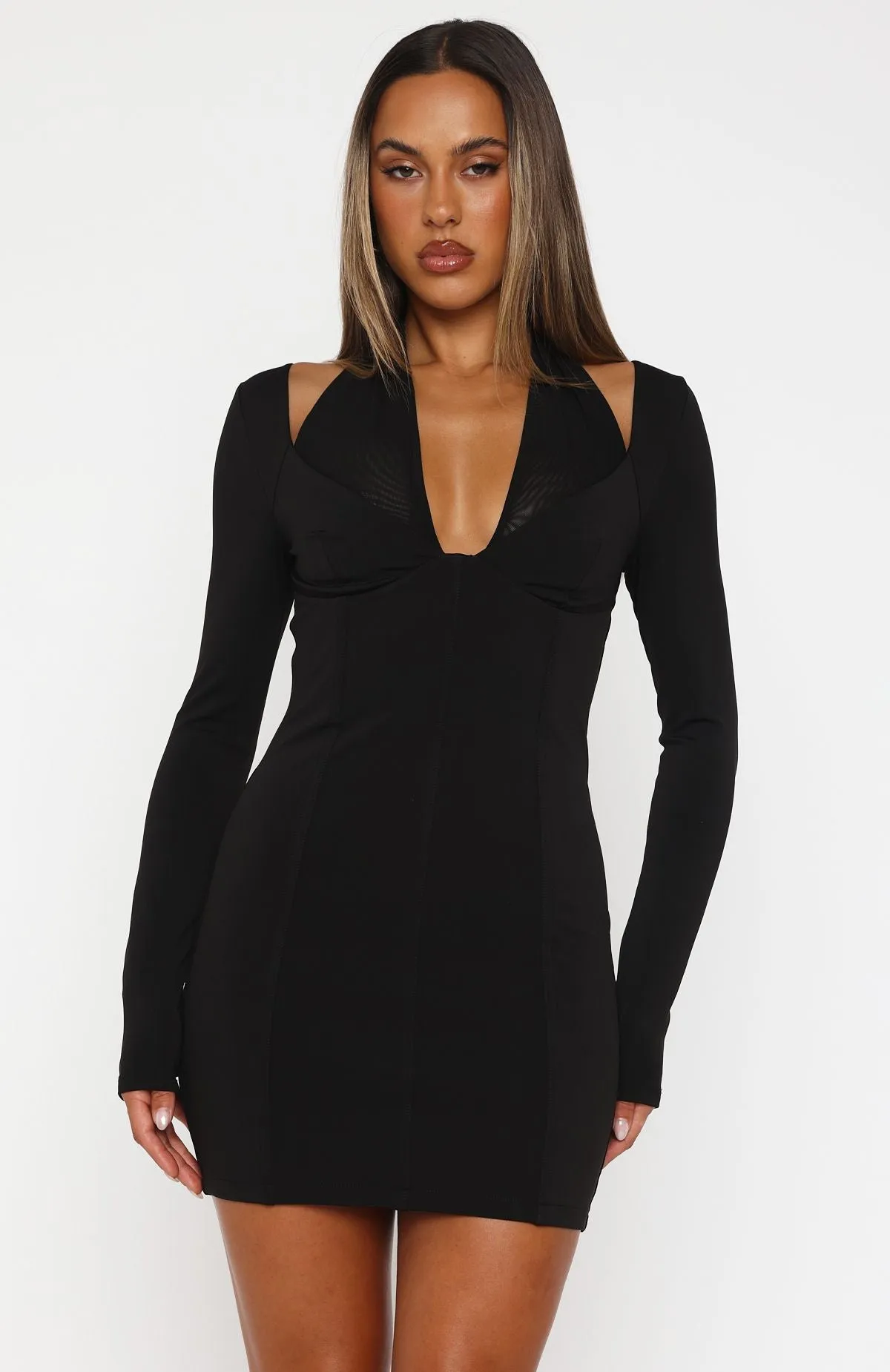 Clear Tone Future Broken Heart Long Sleeve Mini Dress Black