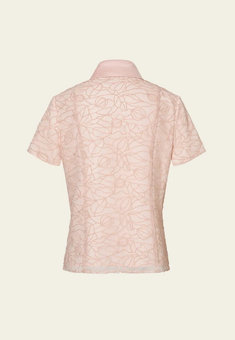 Quick Wear Fall Mood Plant-embroidery Mesh Slim-fit Polo Shirt
