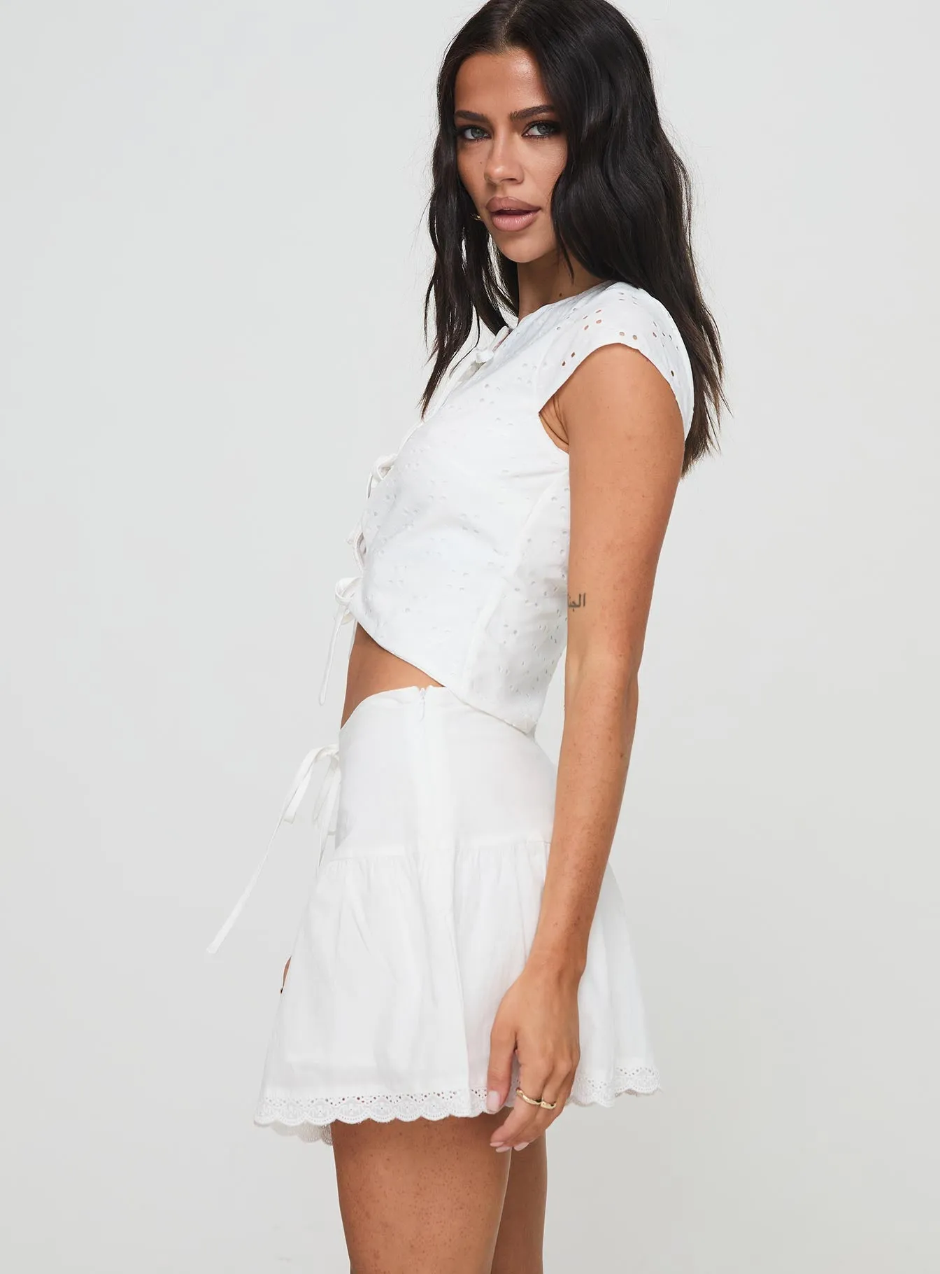 Levana Mini Skirt White Romantic Vibe Polished Look
