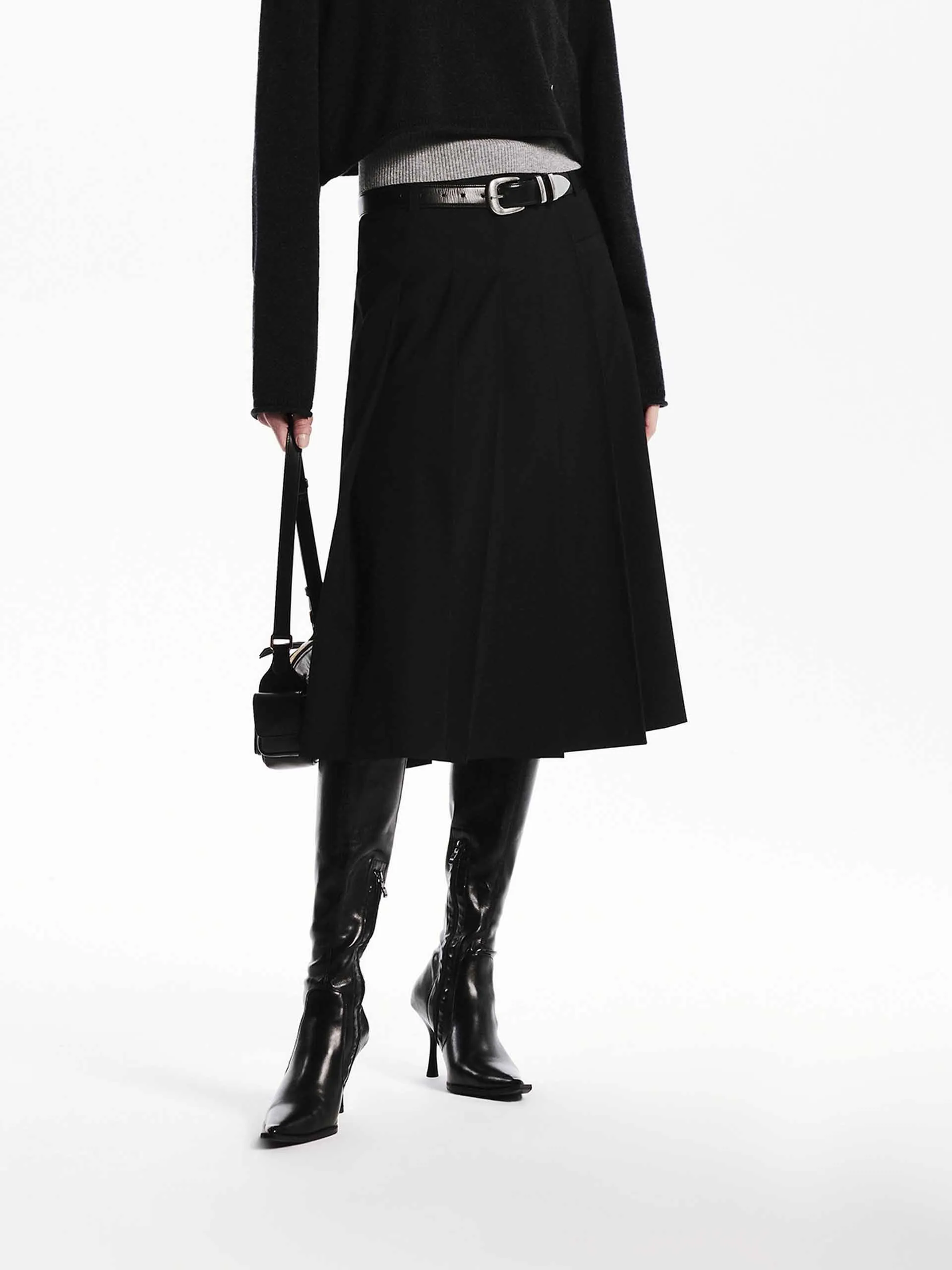 Detachable Tie All Day Comfort Mid Length Pleated Skirt
