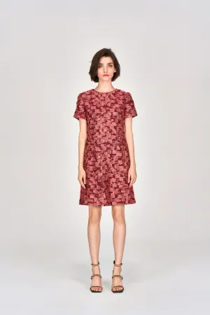 Crystal Soul WaterRepellent Finish Orange Lurex Tweed Short Sleeves Dress