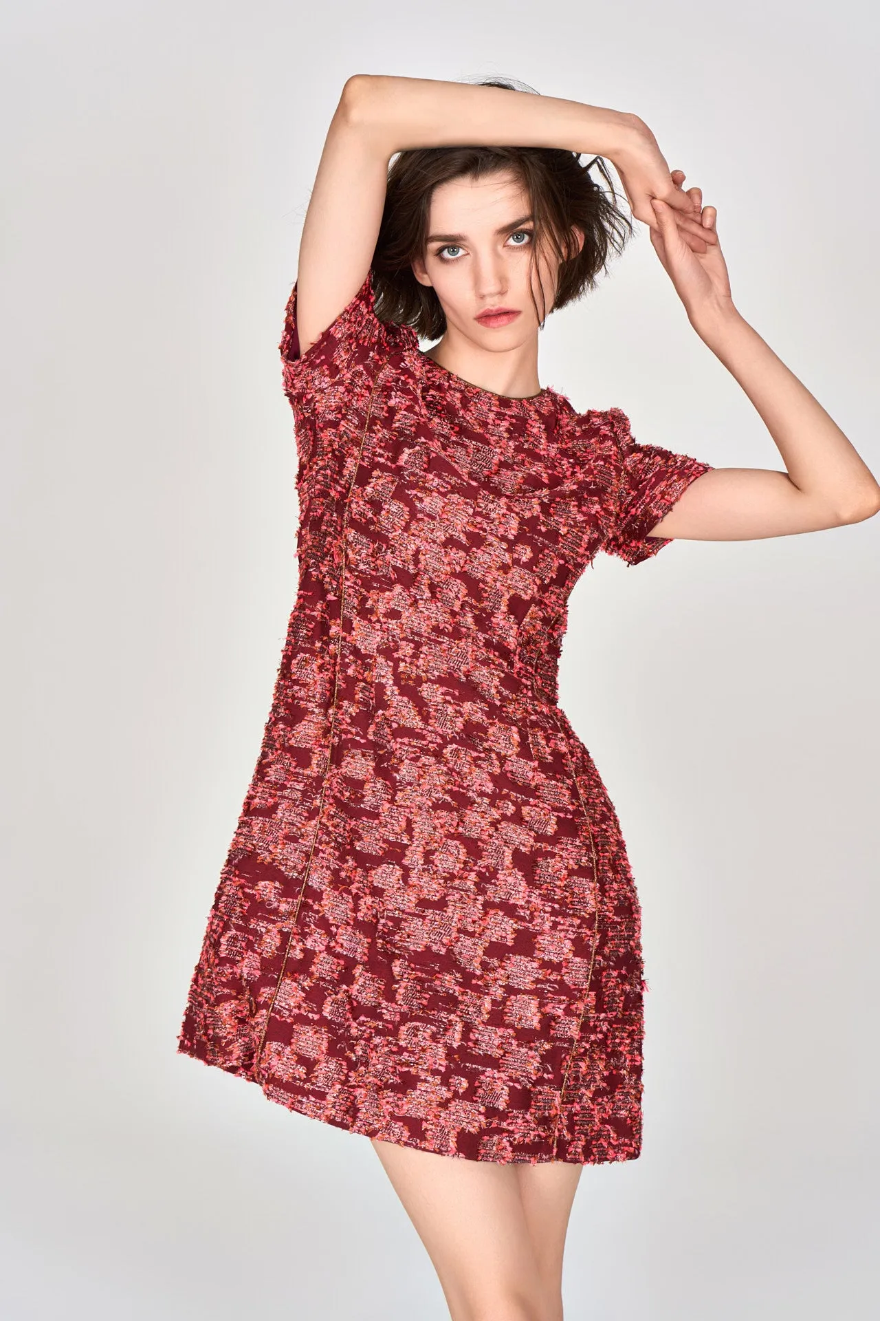 Orange Lurex Tweed Short Sleeves Dress Morning Ease AntiStaticTechnology