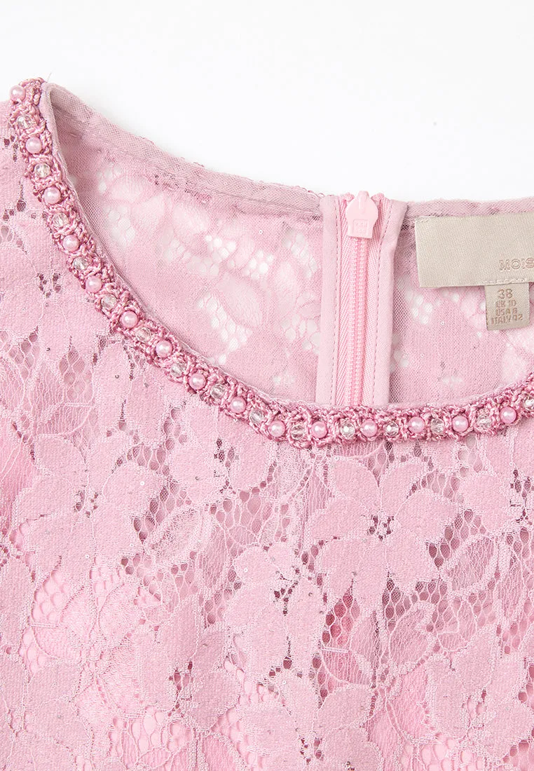 Embellished-trim Sequin-detail Lace Dress Thermal Insulation Layer