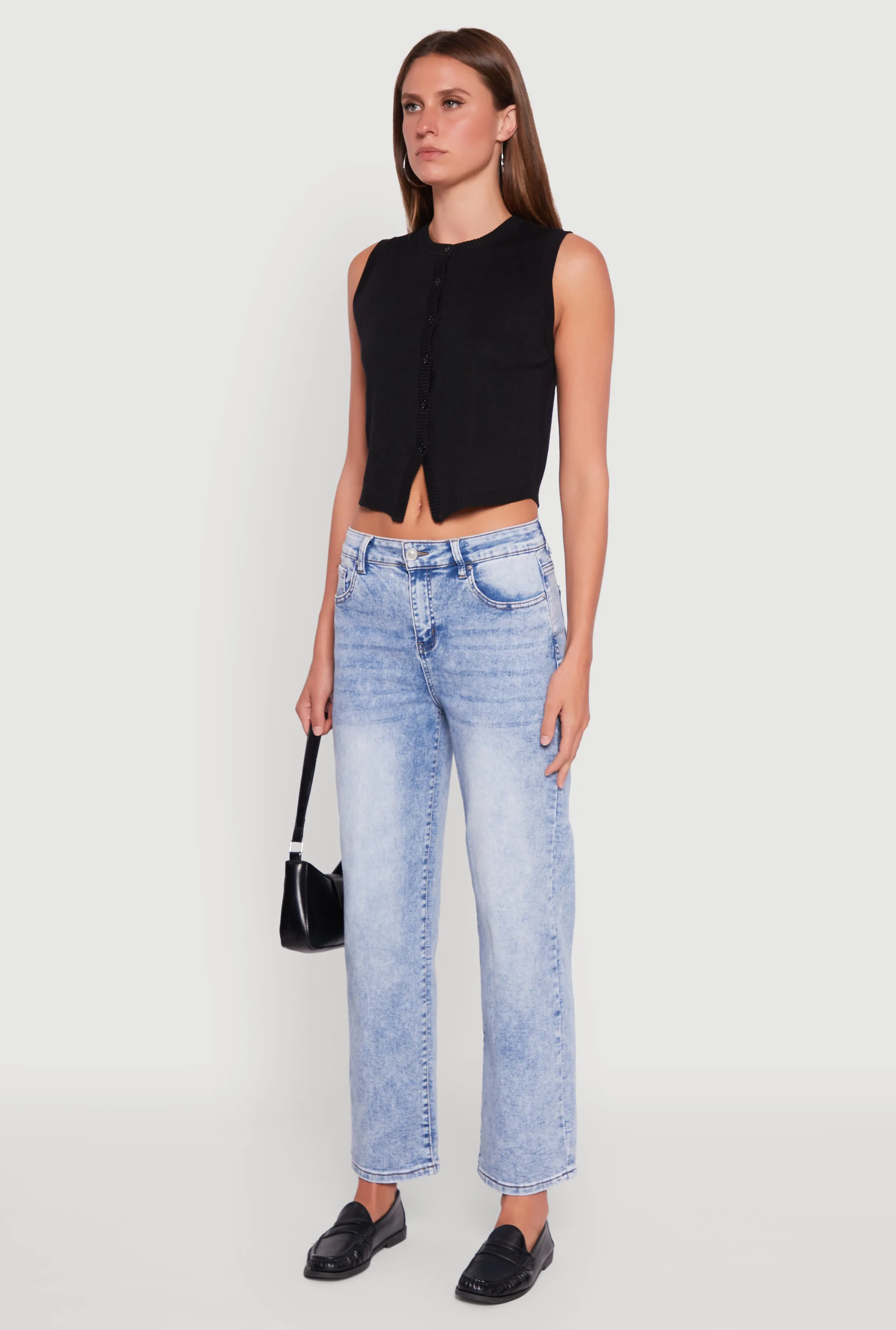 Acid Wash Mid Rise Straight Leg Jeans Luxury Textured Athlete Fit Morning Stroll Fashion Lover
