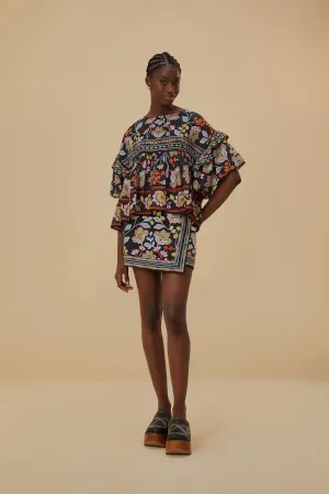 Relaxed Outfit Flowery Black Mini Skirt