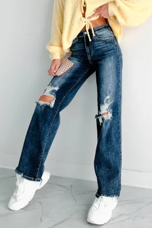 Quality Wear Hagan Judy Blue High Waist 90's Distress Straight Leg Jeans (Dark)