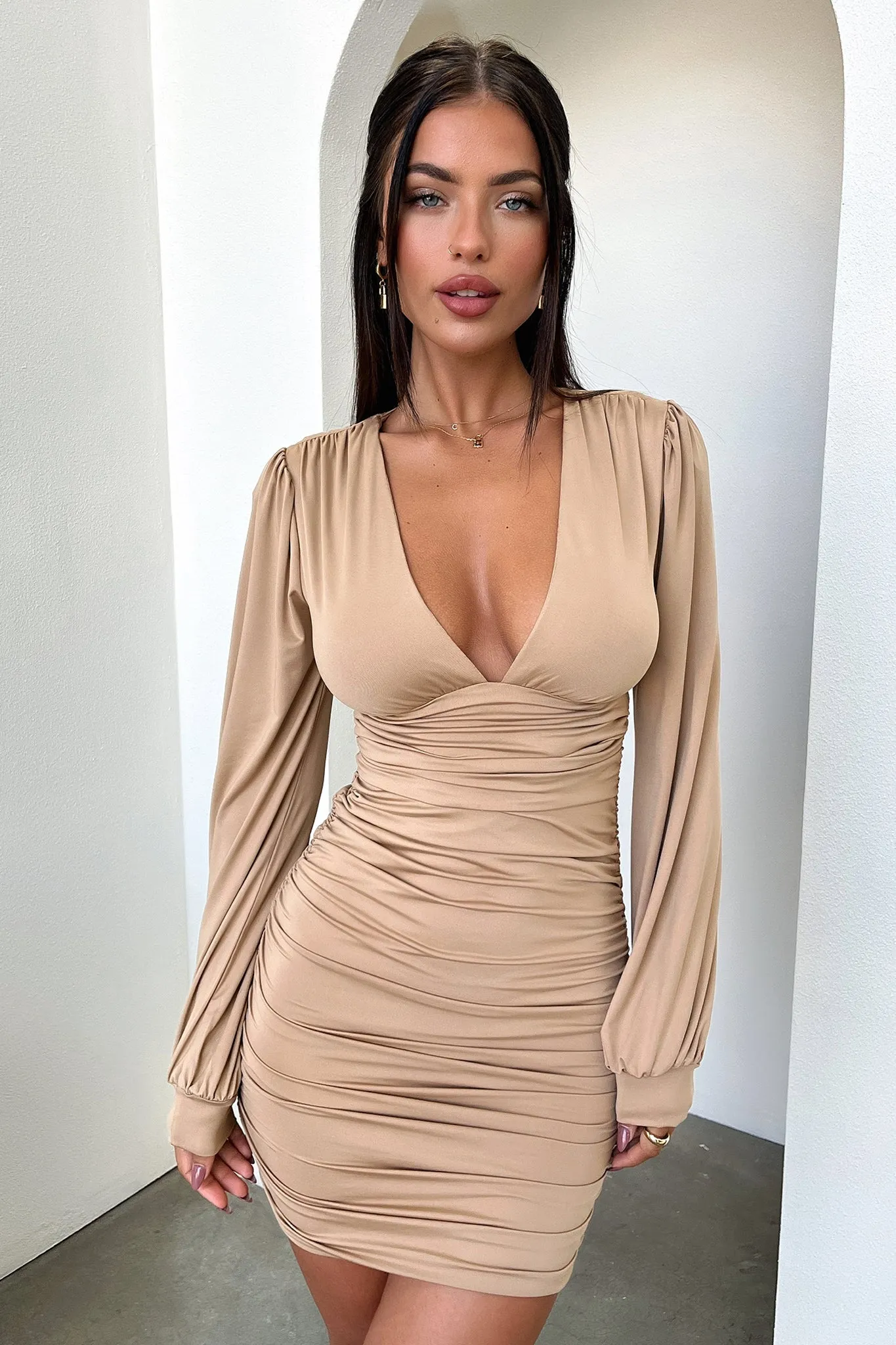 Street Glam Floral Chic Design Lewis Dress - Tan