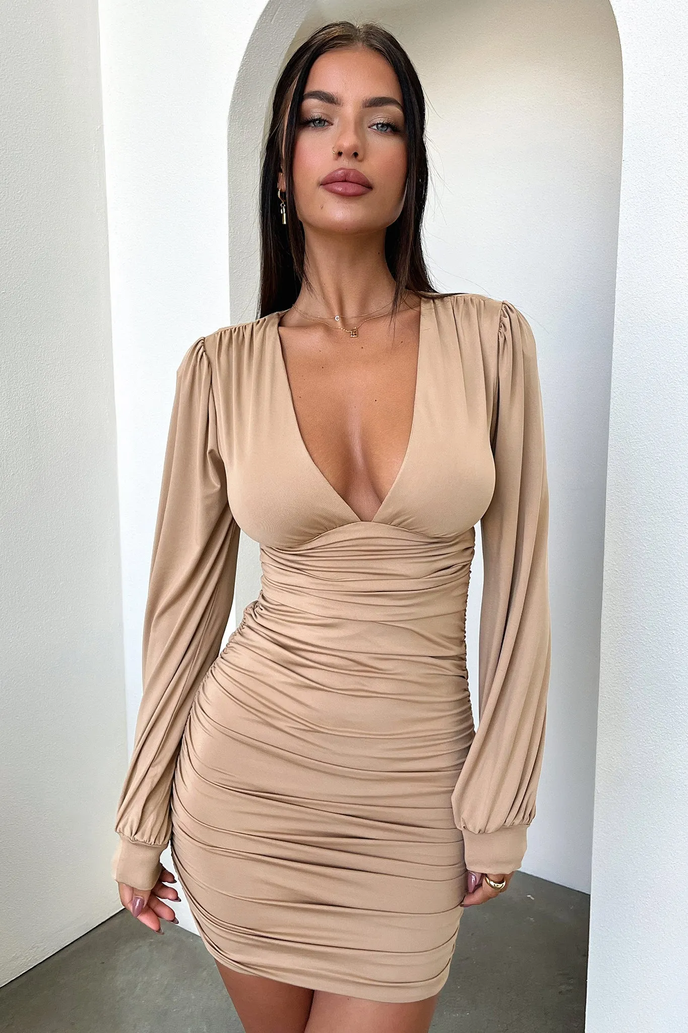 Lewis Dress - Tan Light Pop